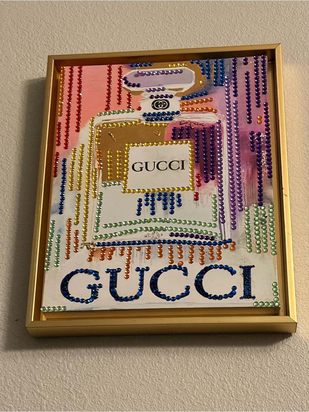 Gucci Beaded Perfume Bottle Art — Blue, Purple, Green, Gold, Red